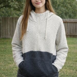 Vanilla Bay Cream and Gray Quilted Hoodie